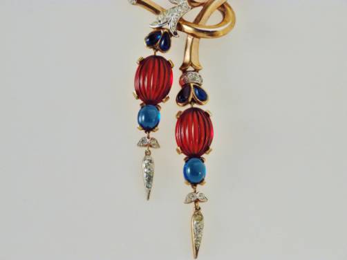 Trifari by Alfred Philippe vintage long jeweled lariat necklace, 1940`s ca, American